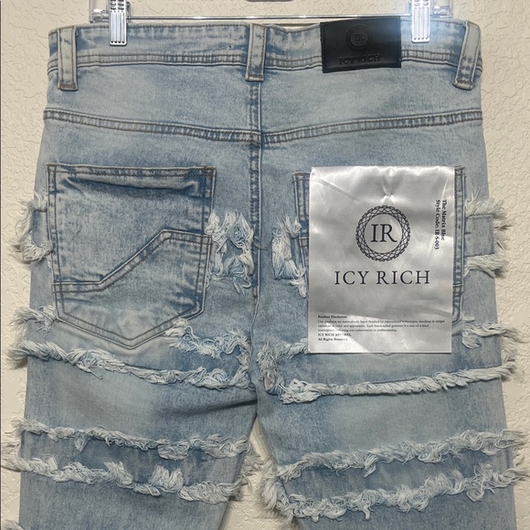Men's ICY RICH Size 32 Light Blue Distressed Stacked Skinny Jeans - Picture 8 of 9